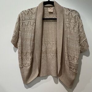 Women’s Faded Glory tan cropped open front sweater, short sleeves